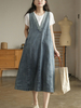 Robes Droite Sans Manches Col En V Denim Robe Tube Bleu Ciel Clair