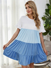 Robes droites bleu ciel clair bijou cou plissé polyester stretch bloc de couleur fantastique robe tube