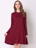 Robes droites Boutons bordeaux à col bijou Robe tunique surdimensionnée en polyester attrayante