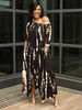 Robes droites col bijou marron profond sans manches longue fantastique fente devant polyester tie dye haute basse conception robe tube