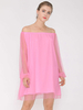 Robes Droites Courtes en Mousselines Femmes Décontractés à Col Rond avec Manches Longues Amples Transparentes avec Epaules Nues Unicolore
