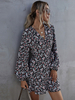 Robes Droites Courtes Imprimés les Fleurs Femmes à Col V avec Manches Longues Amples Coupe Cintrée à Lacets Bas Evasée