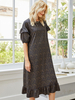 Robes Droites Demi-manches Imprimées Décontractées Plissées Bijou Cou Couches Polyester Robe Tube Noir