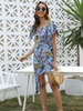 Robes droites Fabuleuse robe tunique bleu ciel clair à col bateau en polyester à imprimé floral