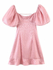 Robes Droites Femmes Courtes Imprimés en Satin à Col Rond avec Manches Courtes Amples Coupe Cintrée Bas Evasée Bicolores