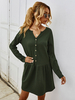 Robes Droites Femmes en Mailles avec Manches Longues à Col V Fermeture avec Boutons Bas Evasée Unicolore