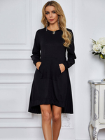 Robes Droites Femmes en Velours Synthétique avec Col Ronds avec Manches Longues avec Poches Coupe Cintrée Bas Evasée Décors Unicolore