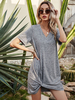 Robes droites gris foncé col en V manches courtes polyester charmante robe tube