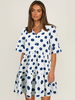 Robes Droites Imprimés Pois à Col V avec Manches Mi-longues Volantes Bas Evasée Bicolores Robes Eté Sexy