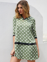 Robes Droites Imprimés Pois Femme à Col V avec Manches Mi-longues Volantes Bicolores Robes Eté Sexy