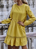 Robes Droites Jaune polyester Robe Plissé femme séduisante Automne 2021 Manches Longues