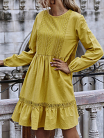 Robes Droites Jaune polyester Robe Plissé femme séduisante Automne 2021 Manches Longues