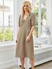 Robes droites Kaki Fabuleux col en V demi-manches volants Robe tube irrégulière en polyester