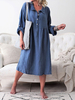 Robes droites Manches 3/4 Longueur col rabattu décontracté Robe tube bleu profond