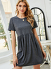 Robes droites Manches courtes Décontracté Col bijou Robe tube en polyester gris