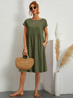 Robes Droites Manches Courtes Décontracté Col Rond Robe Tunique Simple