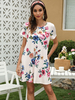 Robes droites manches courtes motif imprimé floral col bijou robe tunique décontractée rose clair