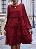 Robes Droites Manches Longues Décontracté Volants Col bijou Robe tunique bordeaux Robe Plissé