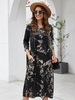 Robes droites noir bijou cou manches 3/4 moderne polyester surdimensionné imprimé floral robe tunique