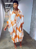 Robes droites orange manches longues imprimé hip hop col rabattu longue robe tunique décontractée