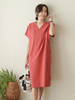 Robes droites pastèque rouge col en V manches courtes polyester charmante robe tube