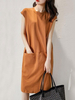 Robes droites Robe tube en polyester sans manches avec col bijou orange