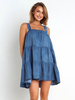 Robes droites Robe tunique bleue sans manches à bretelles sexy
