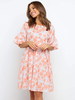 Robes droites Robe tunique courte rose manches courtes imprimé floral décontracté col bijou