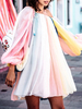 Robes droites Robe tunique femme rose à col bateau et rayures en polyester