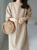 Robes droites Robe tunique longue dété en polyester à col bijou marron clair