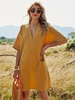 Robes droites Robe tunique mi-longue surdimensionnée en polyester avec poches fantastiques à col en V orange