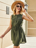 Robes droites Robe tunique mi-longue surdimensionnée en polyester vert chasseur à col bijou sans manches
