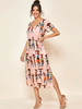 Robes droites Robe tunique moderne à motif imprimé en polyester à col bijou rose