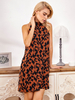 Robes droites sans manches motif imprimé décontracté col embelli épaule ouverte café robe tube marron