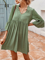 Robes droites surdimensionnées Demi-manches Robe en dentelle à encolure en V et tunique