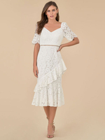 Robes en dentelle col en V blanc demi-manches robes classiques