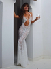 Robes en dentelle dos nu en dentelle sexy à col en V sans manches