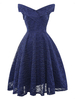 Robes en Dentelles Courtes Femmes Sexy à Col V avec Manches Courtes Volantes Coupe Cintrée Bas Evasée à Lacets Croisés Unicolore