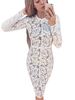 Robes en Dentelles Mi-longues Transparentes Creusantes Femmes à Col Rond avec Manches Longues Coupe Cintrée Unicolore Sexy