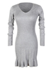 Robes en Mailles Courtes Femmes à Col Rond avec Manches Longues Moulantes avec Bas Volants Unicolore