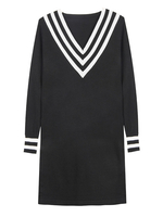 Robes en Mailles Droites Courtes Femmes Imprimés les Rayures à Col V avec Manches Longues Bicolores