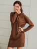 Robes en Mailles Femmes à Capuche Courtes à Lacets avec Manches Longues Unicolore Robes en Mailles Femmes