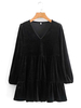 Robes en Soie Femmes Courtes en Velours Synthétiques à Col V avec Manches Longues Amples Bas Evasée Unicolore