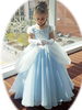 Robes Enfant Manches Courtes Robe Bleue Claire Plissée Fille Robes Soirée Cadeau Noël Cosplay Costume Halloween