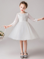 Robes Enfant Robe de Fille de Fleur A-Ligne Manches Mi-Longues Robe de Bal Simple