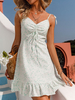 Robes Eté Femme Courtes Imprimés avec Bretelles Sexy à Col V à Lacets Coupe Cintrée avec Bas Volant Bicolores Robe Eté Sexy