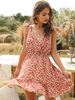 Robes Eté Femmes Courtes Imprimés Les Fleurs à Col V avec Bretelles à Lacets Coupe Cintrée Elastique Bas Evasée Bicolores