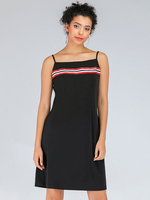 Robes Etés Courtes Femmes avec Bretelles à Col Carré avec Dos Nus Imprimés les Rayures Coupe Cintrée Unicolore