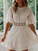 Robes Etés Courtes Femmes Creusantes robe fleurie à Col Rond avec Manches Mi-longues Volantes Coupe Cintrée Bas Evasée Unicolore Robes Etés Courtes Femmes Sexy