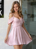 Robes Etés Femmes à Col DécollEtés en V avec Manches Courtes Amples avec Epaules Nues Coupe Cintrée Bas Evasée Unicolore Sexy